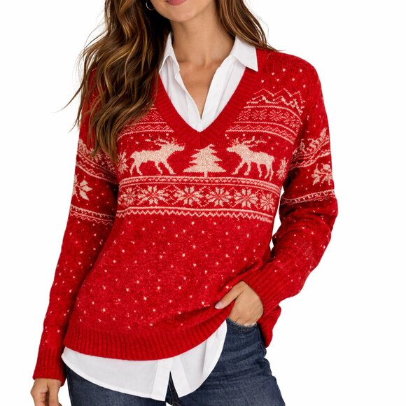 zeagoo Sweaters - Zeago Ugly Red Christmas Sweater Size S Long Sleeves Cozy Warm